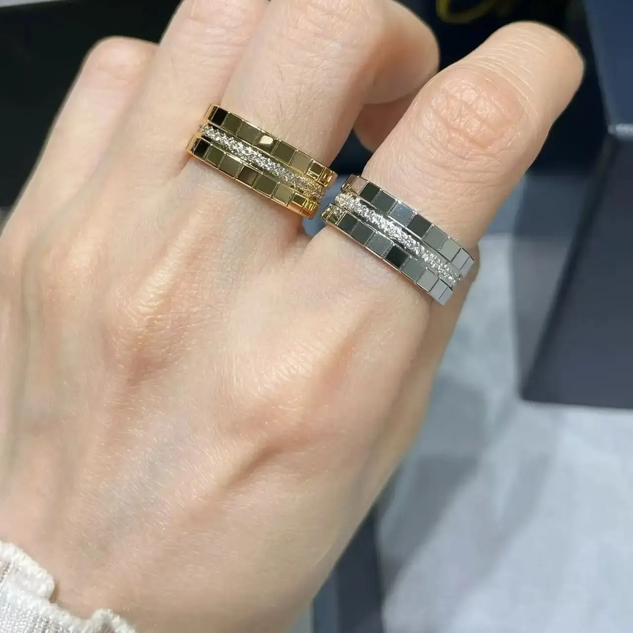 

Изысканное квадратное клетчатое кольцо с кубиком льда, роскошные парные кольца S925, модные свадебные подарки на День святого Валентина и помолвку