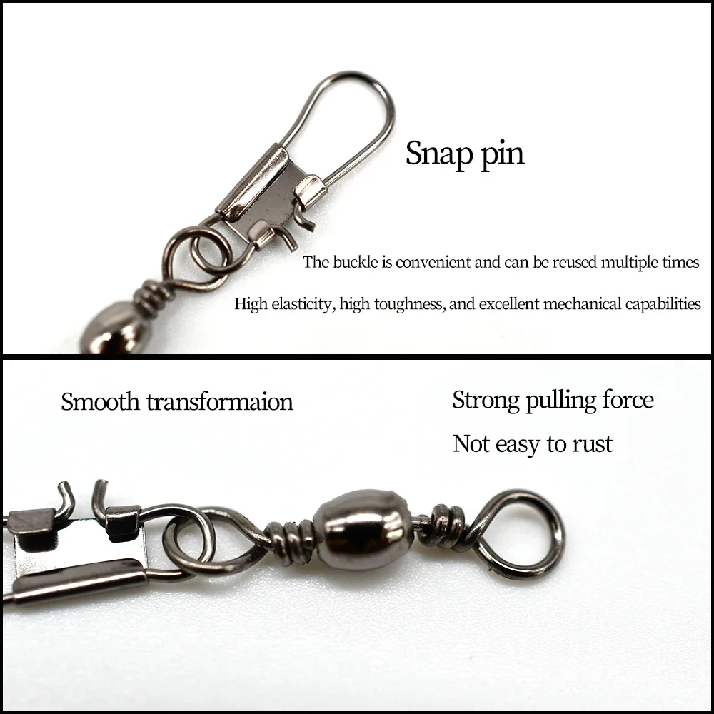 Topranc 50Pcs Carp Fishing Tackle Stainless Steel Rolling Swivel S M L Sizes with Interlock Snap