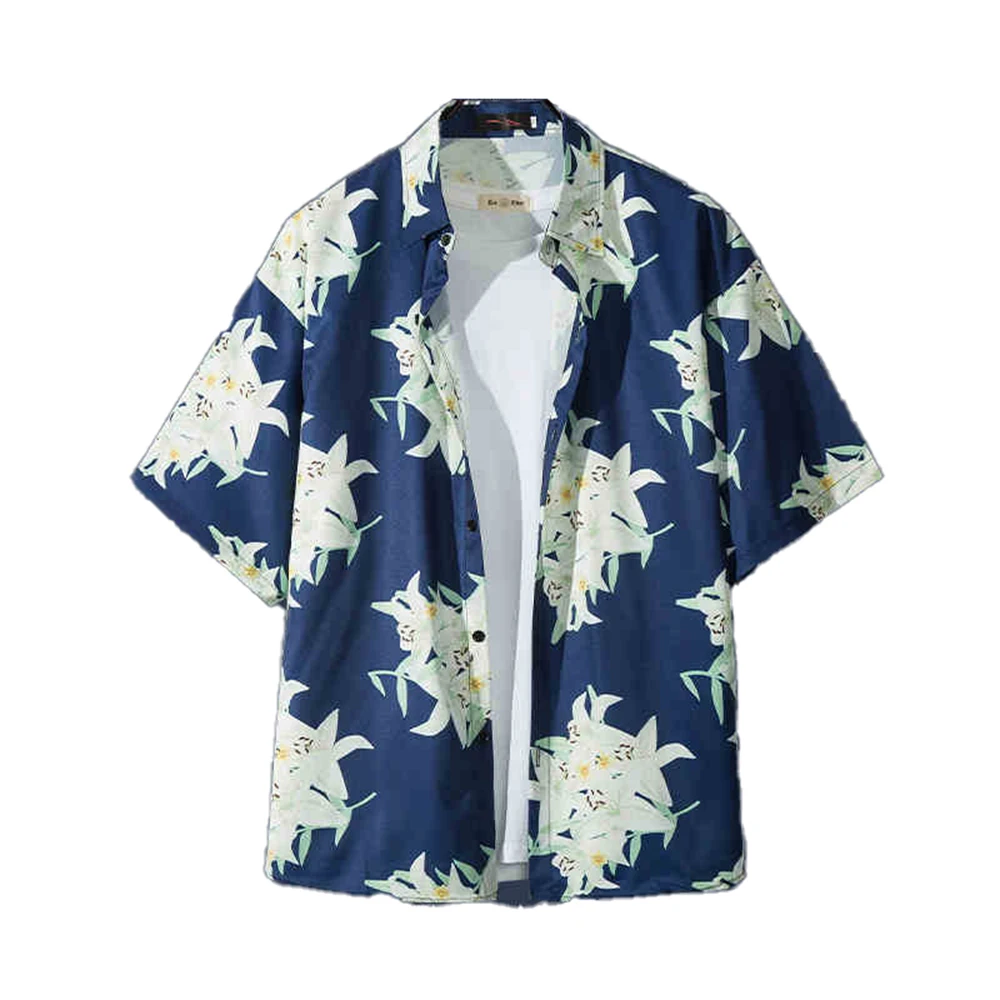 Men's Hawaiian Flowers Coconut Tree Print Shirt Harajuku Summer O Neck Casual Shirt Oversized Street Retro Beach Floral Shirts