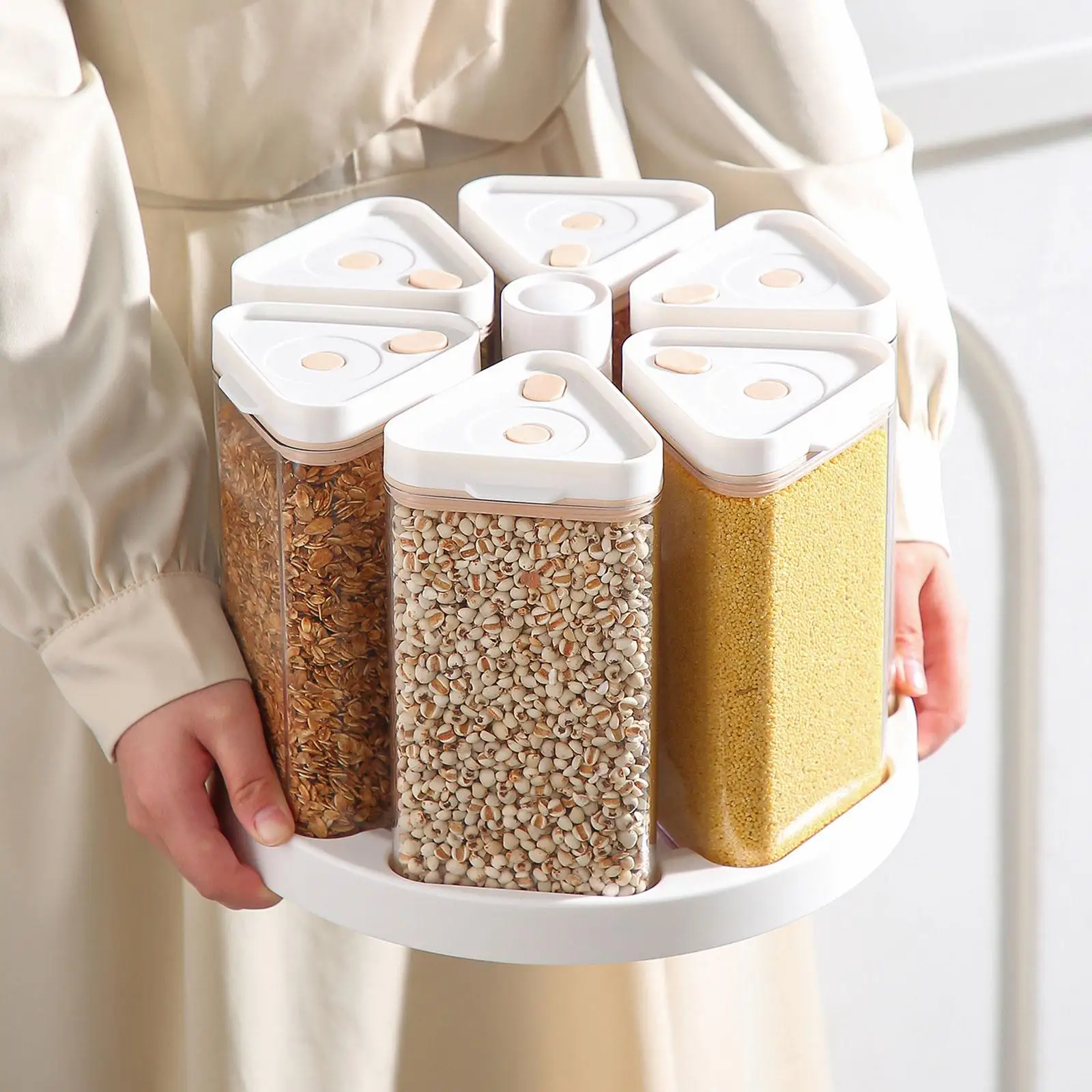Vacuum Rotating Cereal Container with Airtight Lids Reusable Professional Kitchen Tool Sealed Storage Box for Candy Flour