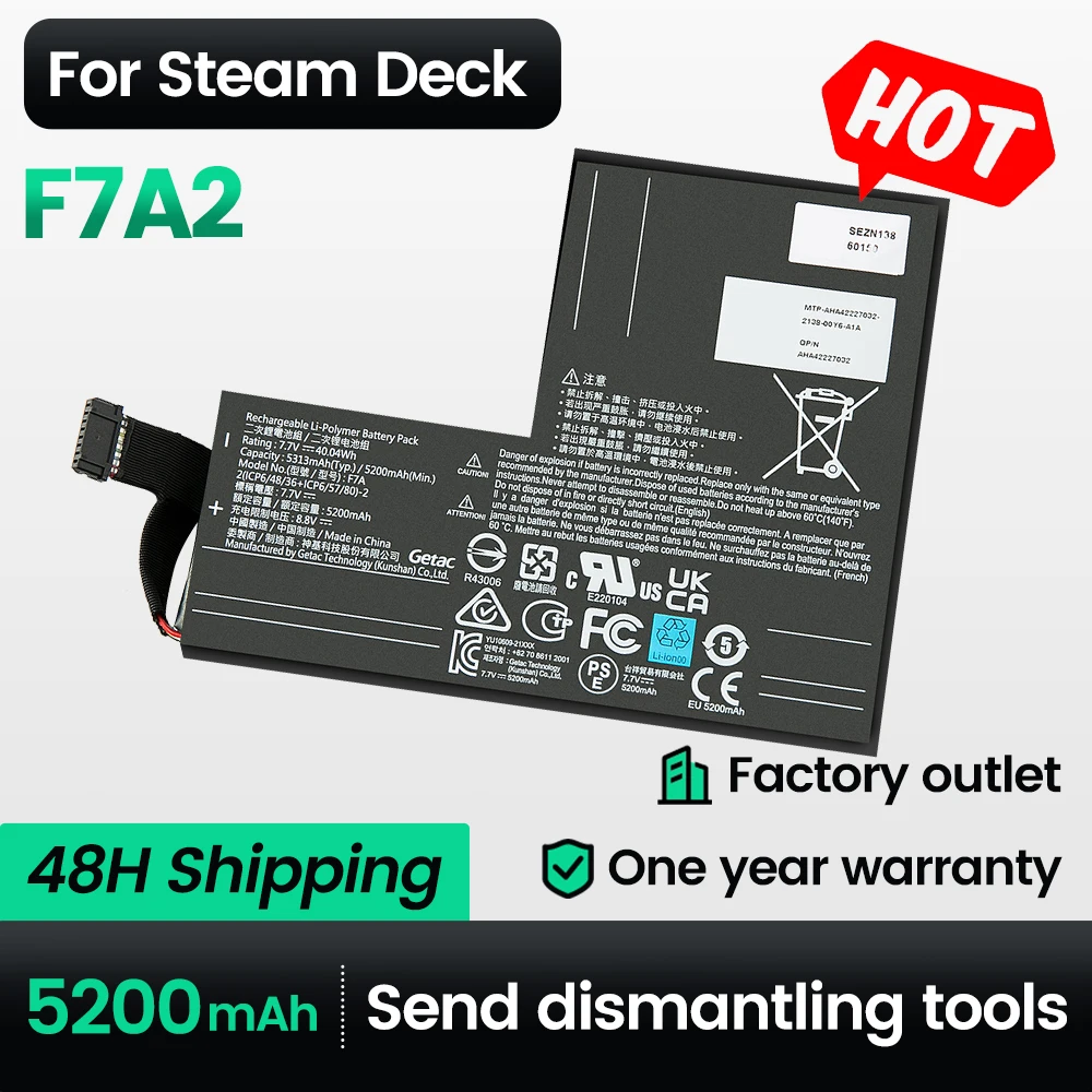 Keyuan F7A2 Battery Update 5200mah for Lenovo Steam Deck Lcd and Oled Laptop Gaming Controller Steam Deck Rechargeable Battery