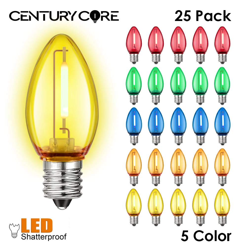 C7 Christmas Lights Led 220V E12 110V Light Bulb Colorful Plastic Shatterproof  For String Light Outdoor Retro Decoration Light