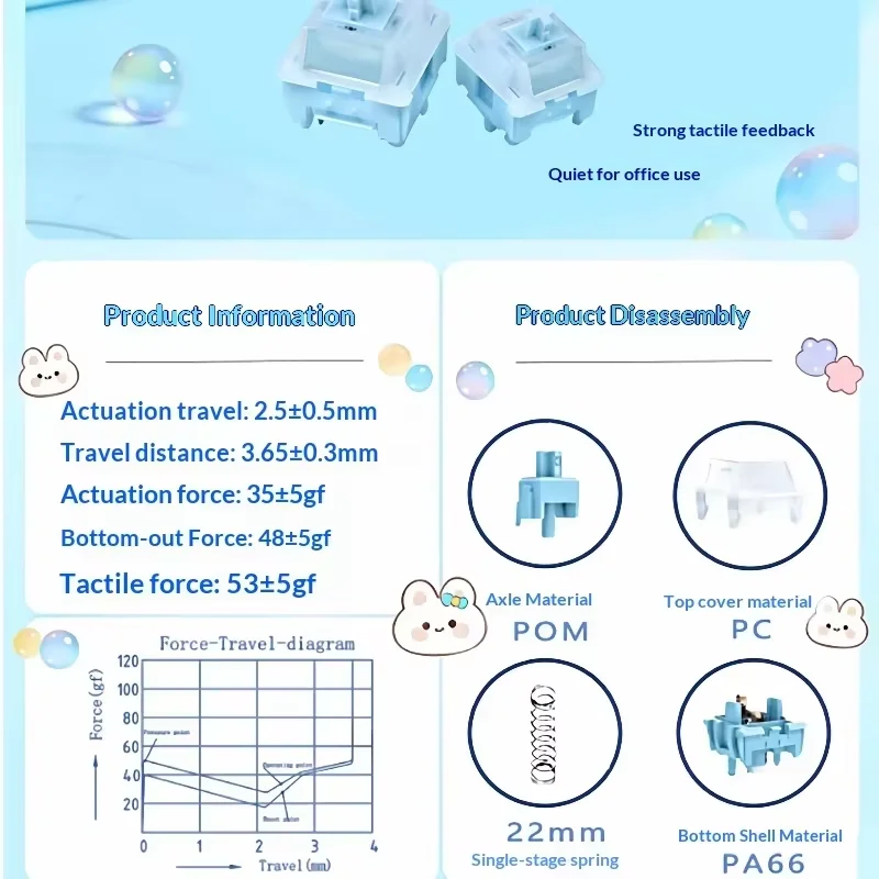Przełącznik HMX Blue Star Silent Switch Tactile 5-pinowy, akcesoria do klawiatur mechanicznych RGB, fabrycznie smarowane, POM PC PA66, do biura. — zdjęcie produktu 6