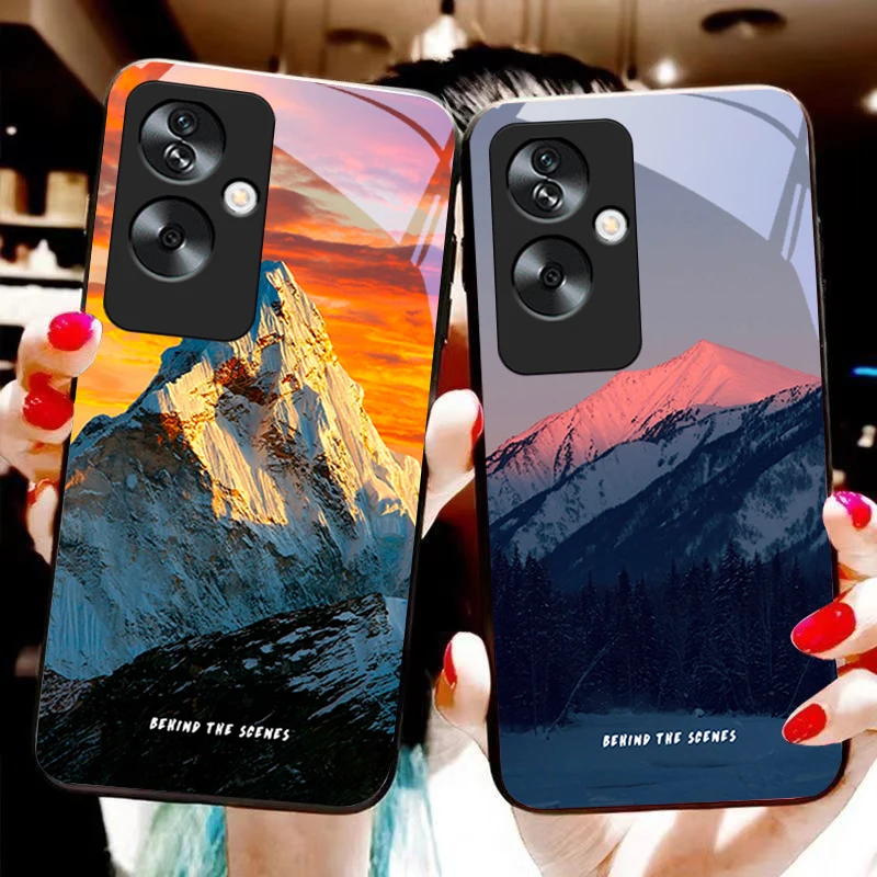 Wanren Divine Mountain For Oppo A79 5G 58 78 74 60 4G Reno 11F Realme GT 6 11 Note 50 10 C55 X2 Tempered glass black phone case