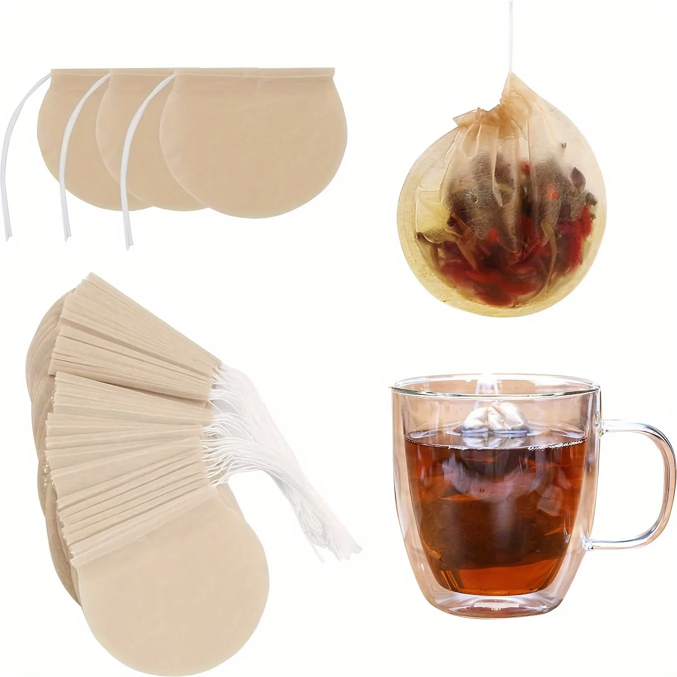 Bolsas de filtro de té Natural sin blanquear, 100 piezas, perfectas para infusiones de hojas sueltas, café, especias de baño y sopa