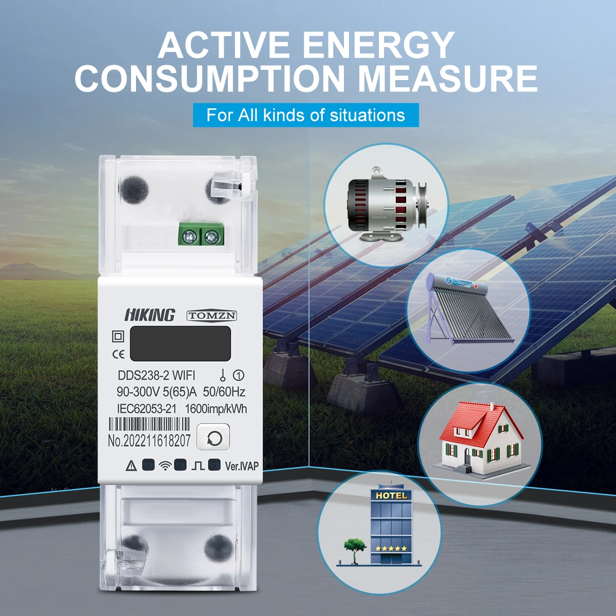 TOMZN Tuya Single Phase Din Rail WIFI Smart Circuit breakers With Energy Meter kWh Timer 110V 220V AC 50/60Hz 65A
