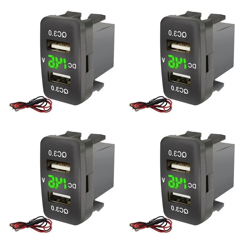 ac29-4X Car Dual USB3.0 Fast Charge With Display Voltmeter Black And Green Voltage Car For Toyota