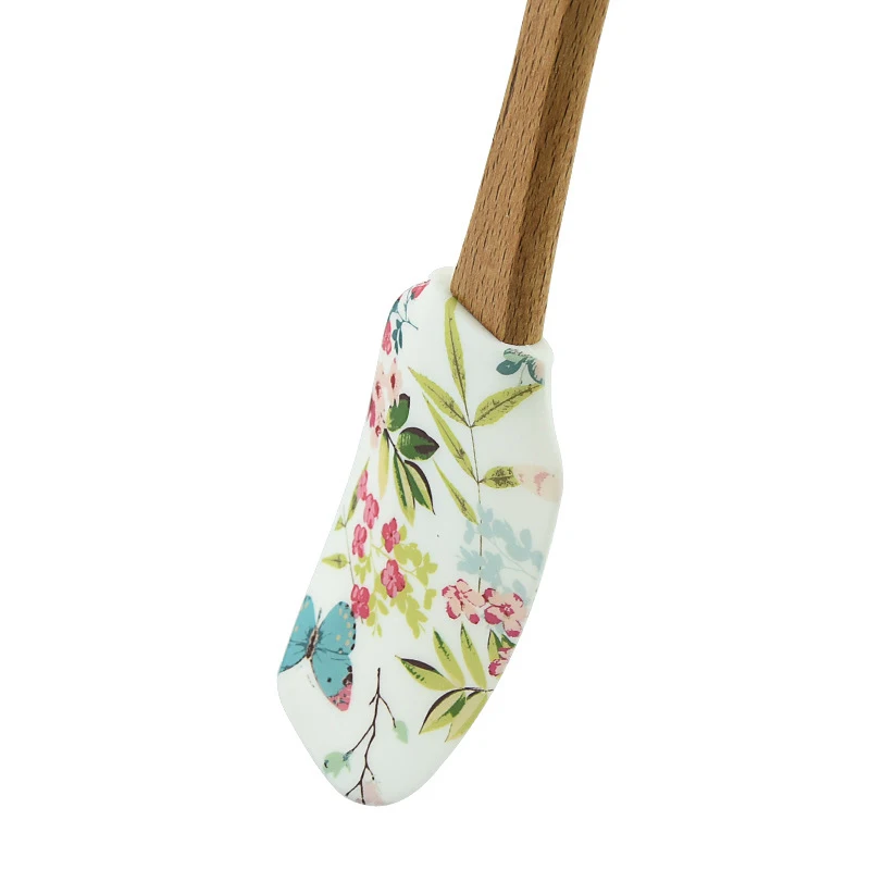 Non-stick Silicone Cookware with Wooden Handle Spatula Spoon Brush Sets Colorful Baking Kitchen Spatula Tools 30.5cm