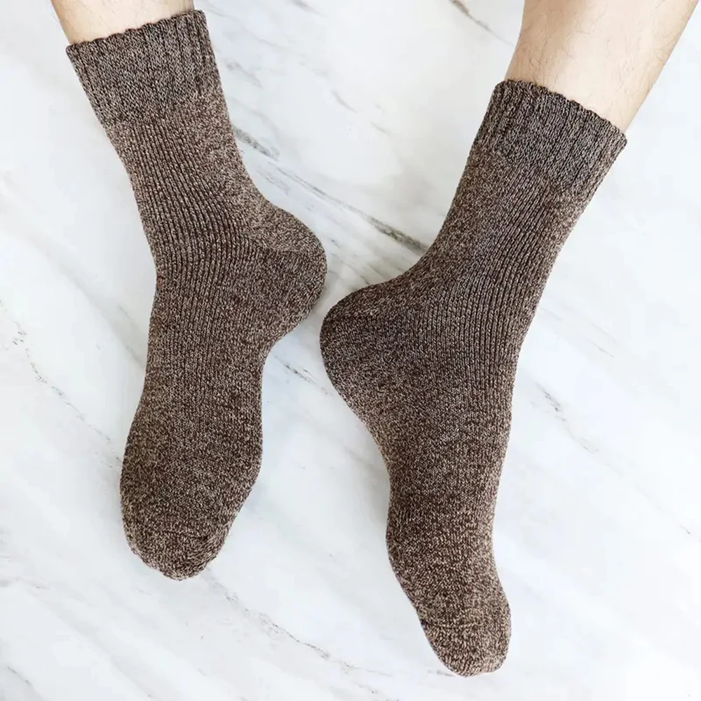 5 Pairs Winter Warm Men Wool Socks Super Thick Solid Color Unisex Socks Soft Comfortable Sweat Absorbing Cold Proof Snow Socks