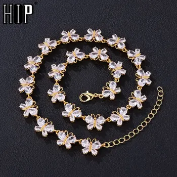 Hip Hop AAA Bling 14MM Miami Butterfly Cuban Chain Iced Out Zircon Paved Necklaces for Men Women Jewelry