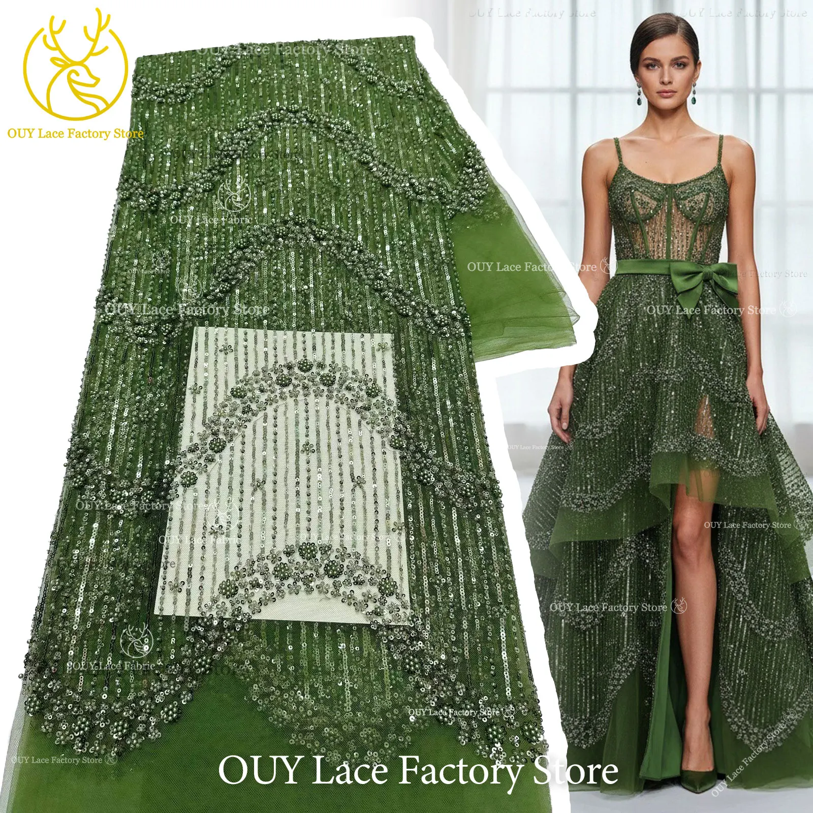 2026 Hot Sale African Beaded Sequins Lace Fabric High Quality Nigerian Tulle Lace Fabric Suitable For Sewing Wedding Decoration