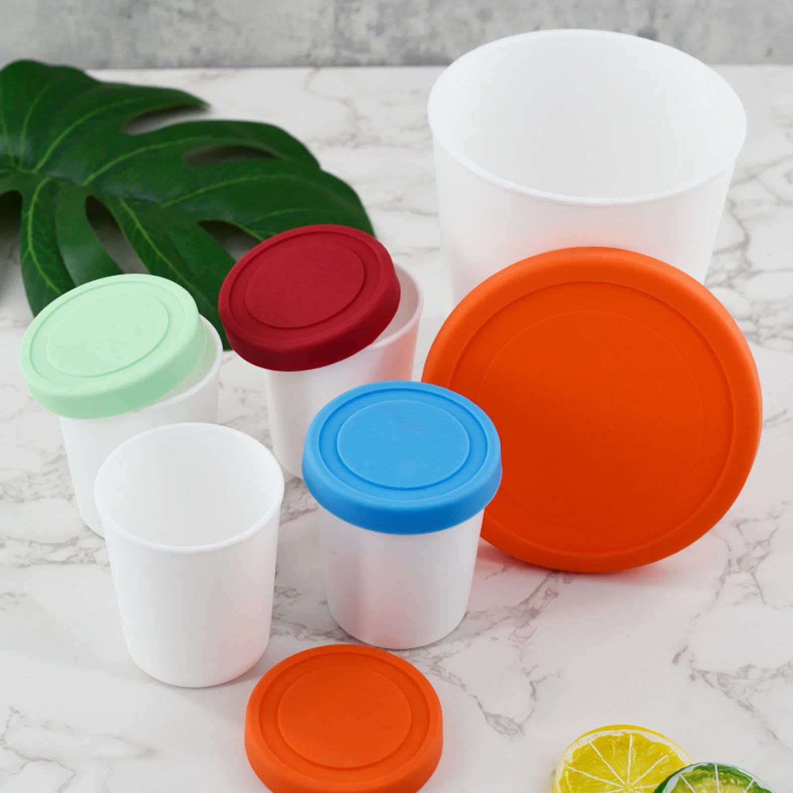 Congélateur à Crème Glacée Rond en Silicone de 180/250/1000ml, Récipient E27 de Rangement des citrouille pour Dessert Réutilisable