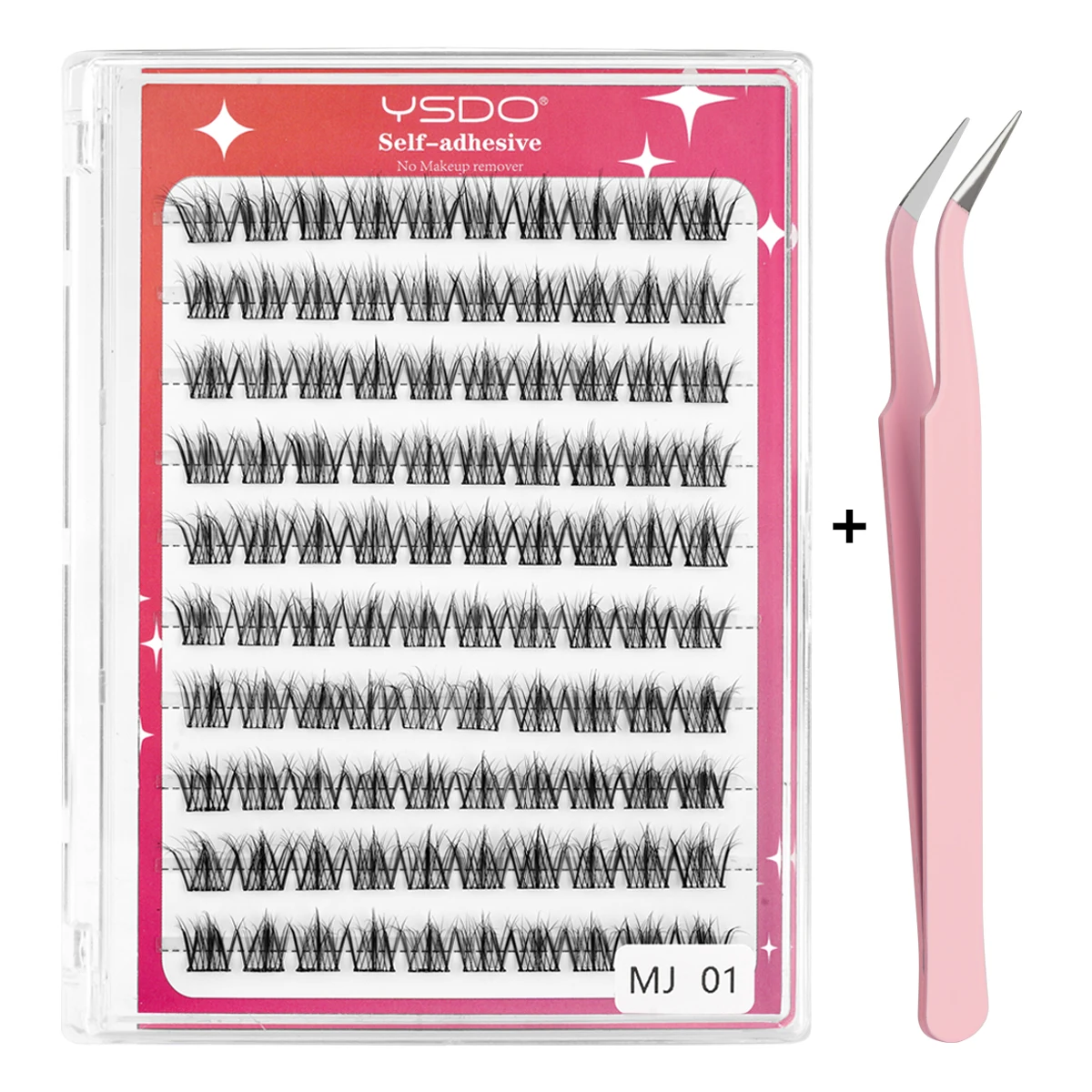 YSDO Selbstklebende Wimpern, 10 Reihen, DIY, natürliche Cluster-Wimpern mit Pinzette, kein Kleber erforderlich, individuelle Wimpernverlängerung, wiederverwendbar – Detail 1