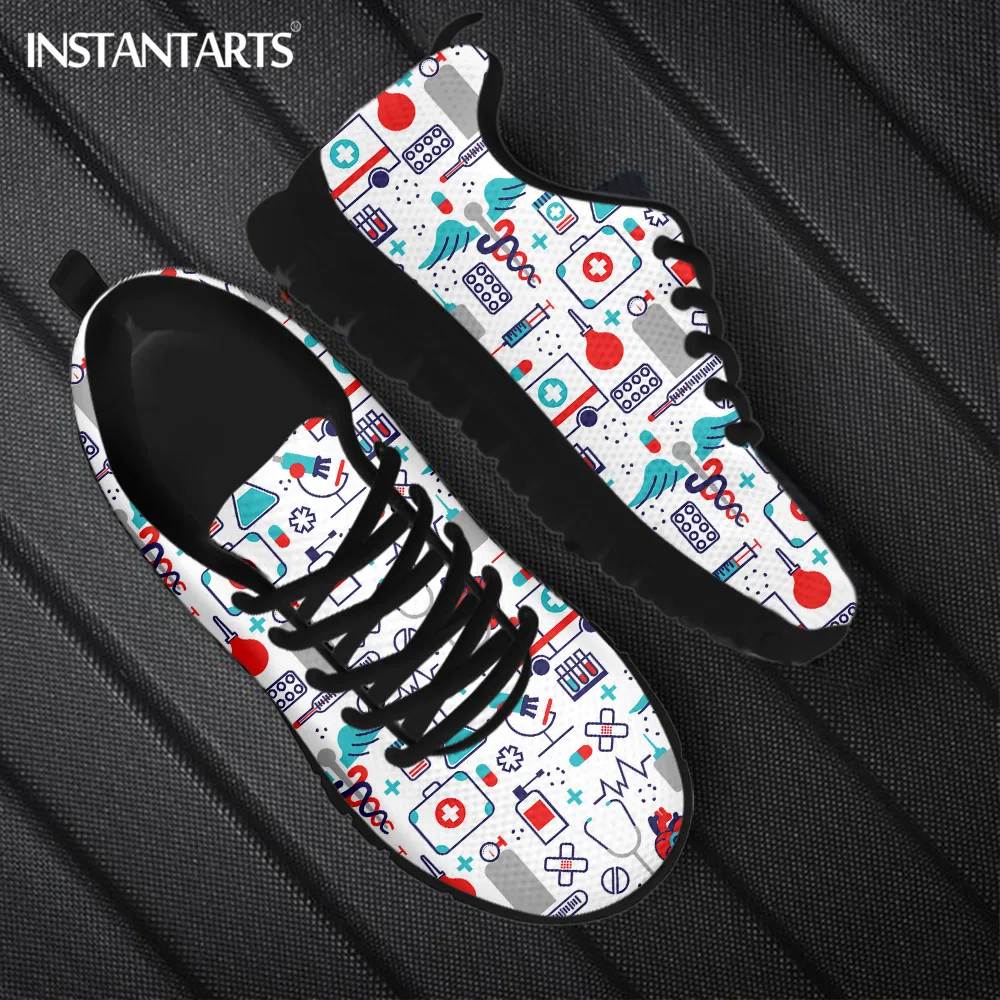 INSTANTARTS Women's Casual Sneakers Medical Hospital EMT Pattern Ladies Non-Slip Flats Lightweight Outdoor Running Footwear 2023