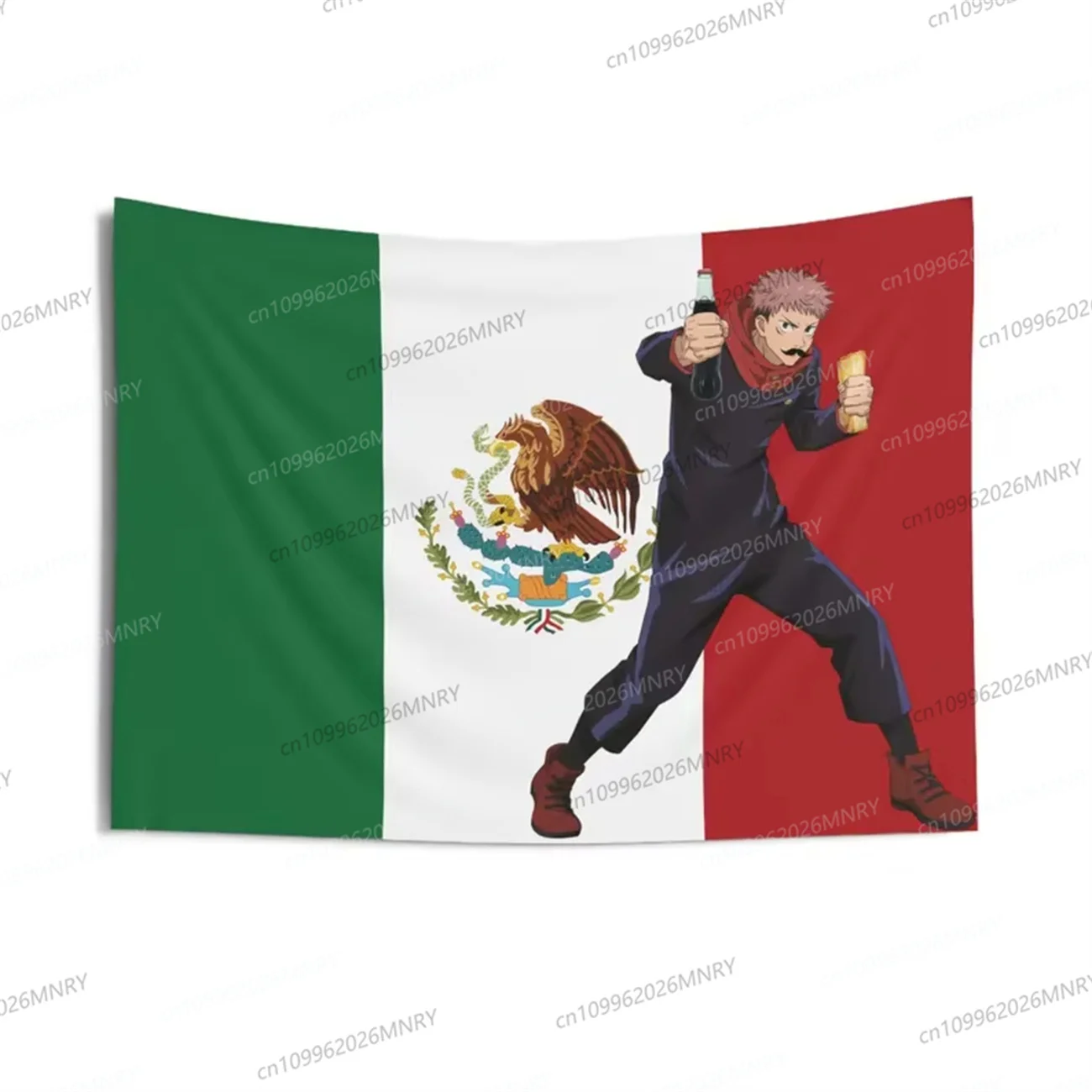 Neue JJK-inspirierte Mexikanische Flagge Mexiko Yuji Itadori Anime Wandteppich Wohnzimmer Wanddekoration mit Witzigen Motiven