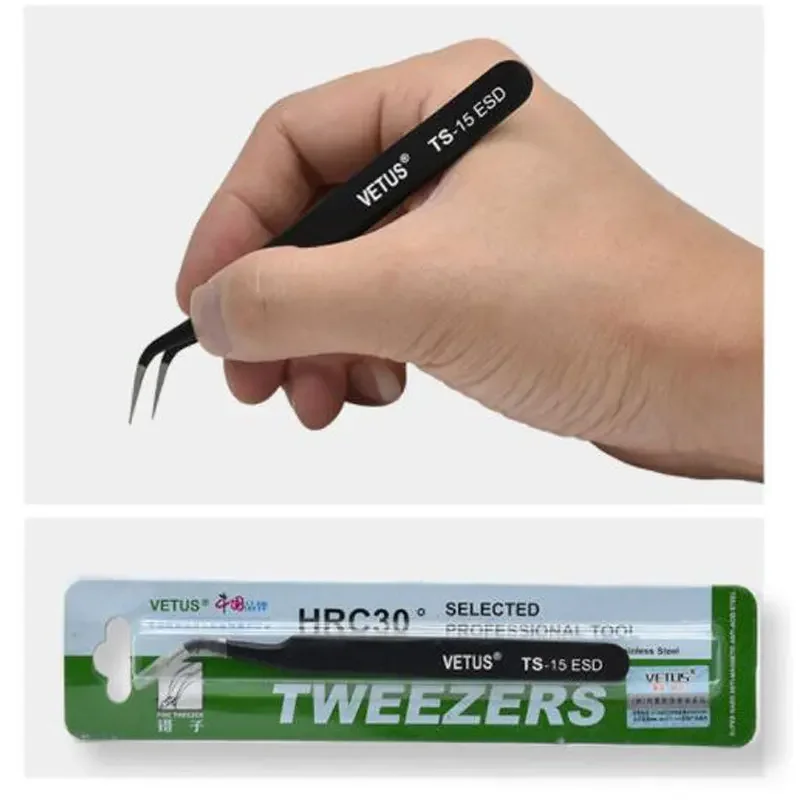 Pinzas de pestañas negras, pinzas de maquillaje de acero inoxidable para extensión de pestañas, volumen profesional antiestático