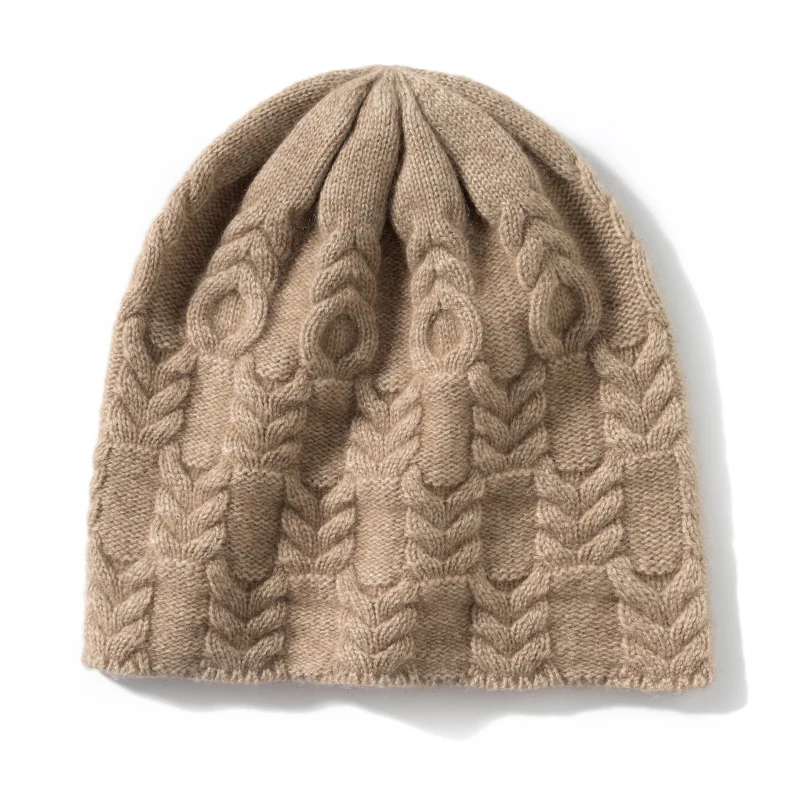 2023 New Autumn Winter Women Hats 100% Pure Cashmere Knitted Headgears Soft Warm Fashion Thick Cap 4 Colors High Quanlity