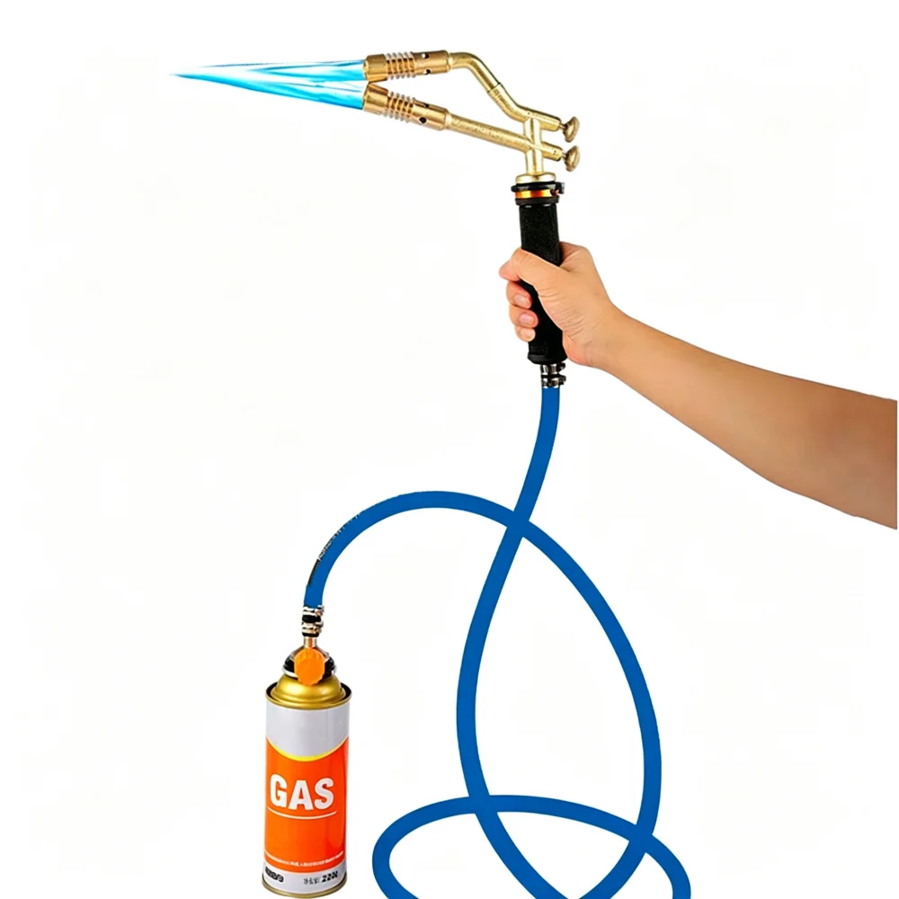 2000℃ High Temp Double-Head LPG Propane Flamethrower, Sturdy Handheld Brazing Welding Torch for Air Conditioner Metal Repair Job