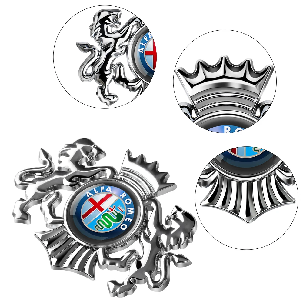 3D Car Fender Metal Crown Lion Emblem Badge decoration Stickers For Alfa Romeo Giulietta GT 159 147 Mito Volante Auto Styling