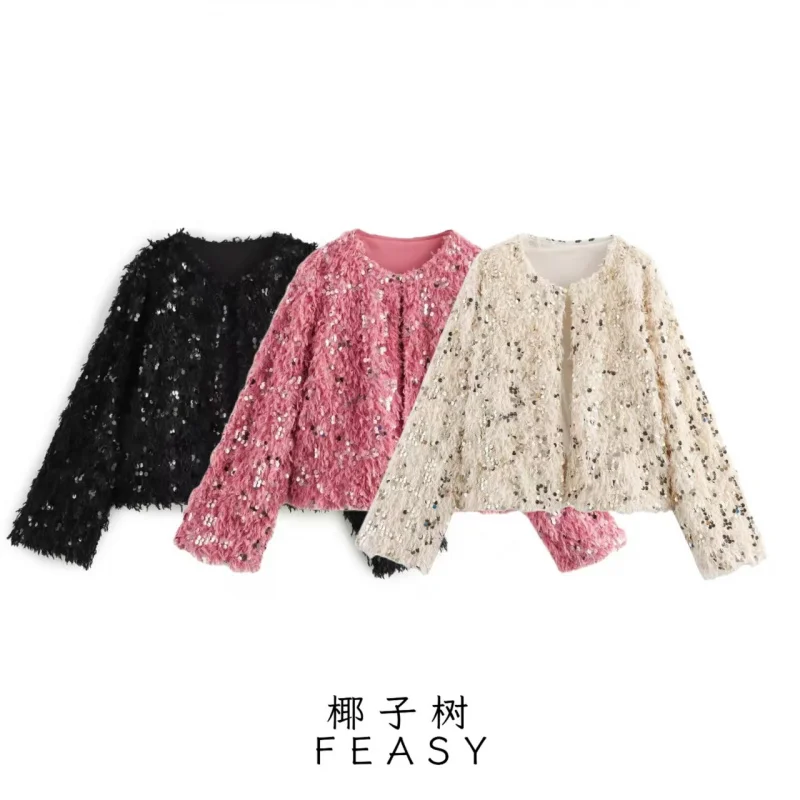 

2025 European American Women's Fashion Hot-Selling Autumn and Winter New Elegant Round Neck Long Sleeve Jacket Top