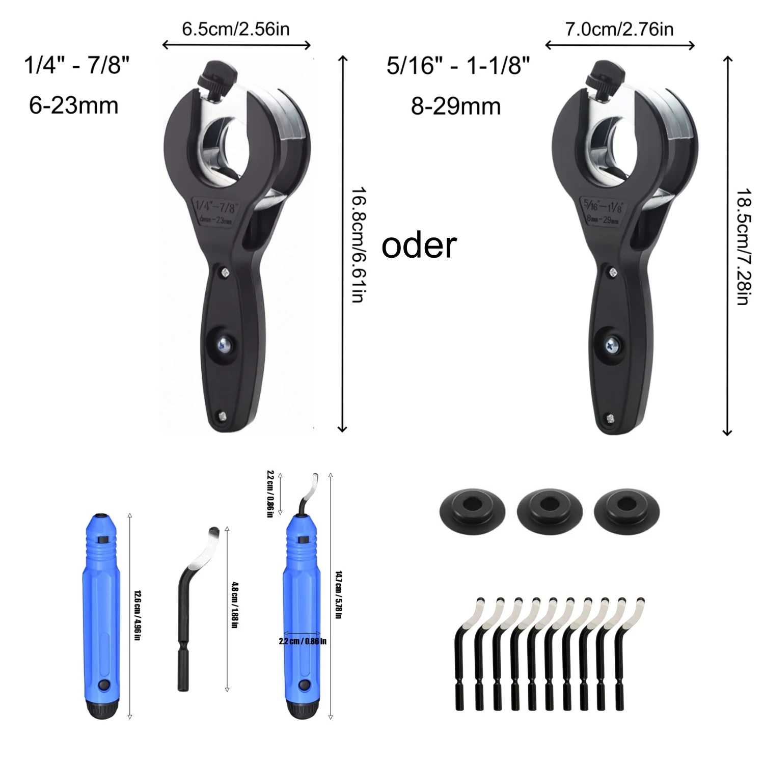 Pipe Cutter Set Ratchet Tubing Cutter Close Quarters Pipe Cutter with Deburring Tool Set for Copper Aluminum & PVC Plastic Pipes