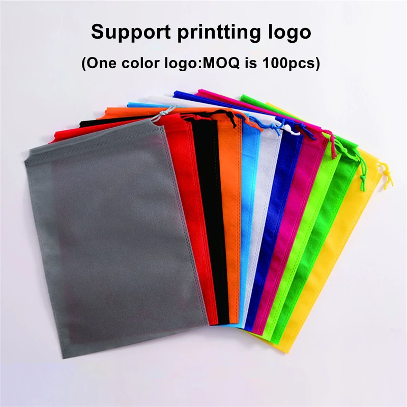 StoBag 40pcs Non Woven Drawstring Bag Clothes Packaging Storage Travel Pocket Shoes Organizer Pouches Custom Logo(Extra Fee)