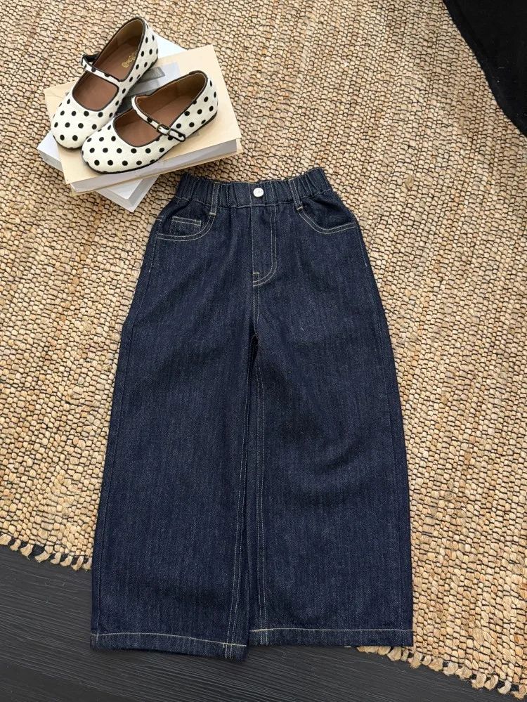 Children's Pants Girls' Fashionable and Versatile Contrasting Colors Bright Lines Soft Denim Labeled Jeans view 5