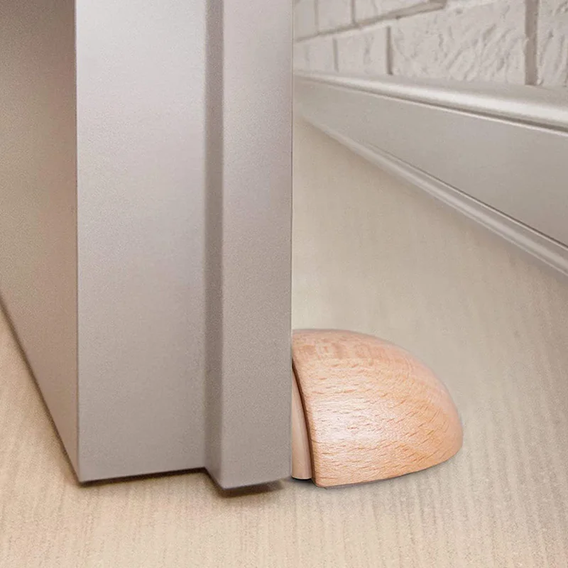 Round Wooden Door Stopper Self Adhesive Anti-collision Door Rear Stop Home Wall Floor Furniture Protection Silent Block Decor