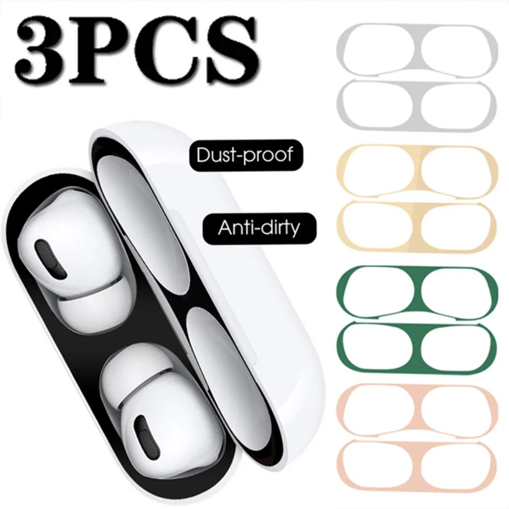 3 Stück staubdichte, kratzfeste Abdeckung für Apple AirPods Pro 2 Bluetooth-Headset, staubdicht, Innenschutzfolie, Metallaufkleber