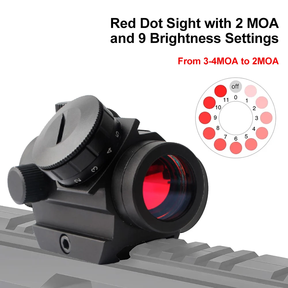 Nuovo 1 Set Red Dot Sight con 2 MOA e 9 impostazioni di luminosità mirino Reflex con lente rivestita in alluminio antiurto con guida da 20mm