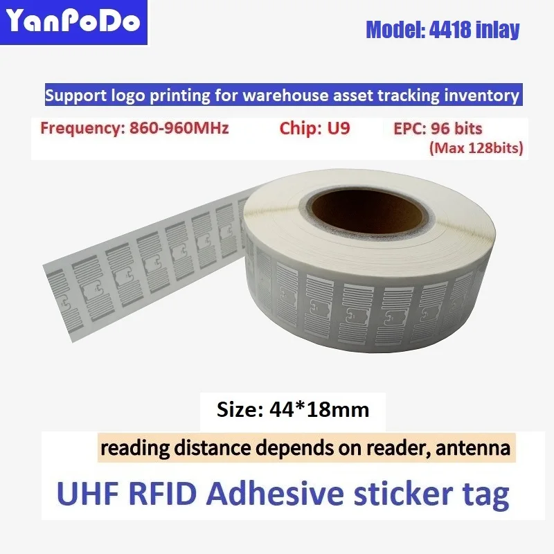 YANPODO Cheapest UHF RFID Tag U9 Chip RFID Wet Inlay UHF 860-960MHz Adhesive Sticker 6C Tag EPC Gen2