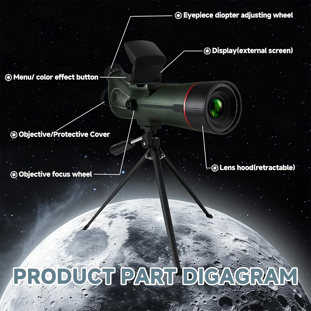 Digital Spotting Scope with Screen Portable Auto-Focus Electronic 4K Smart Telescope with Tripod 32GB SD Card and Carrying Bag F