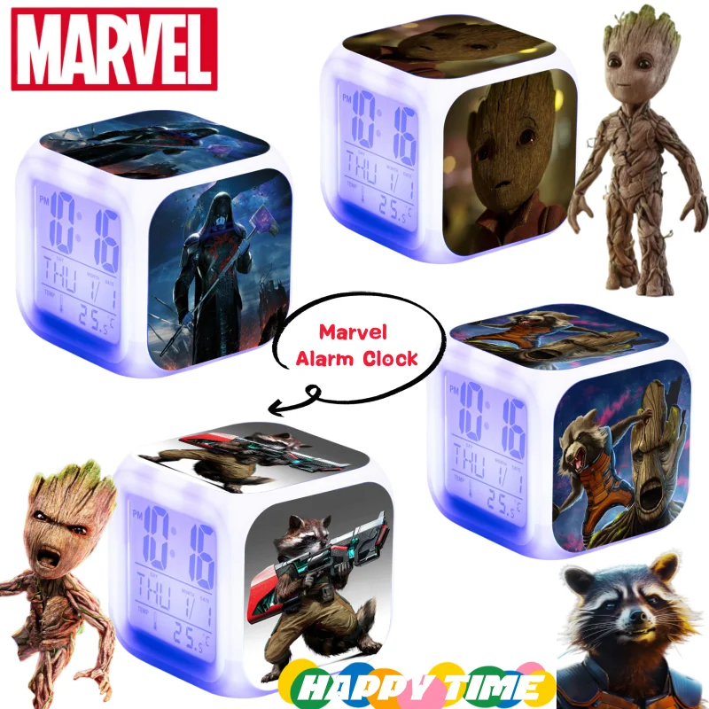 

Будильник Marvel Guardians of the Galaxy Groot, креативная личность, крутой принт, студенческие светодиодные светящиеся в темноте красочные часы