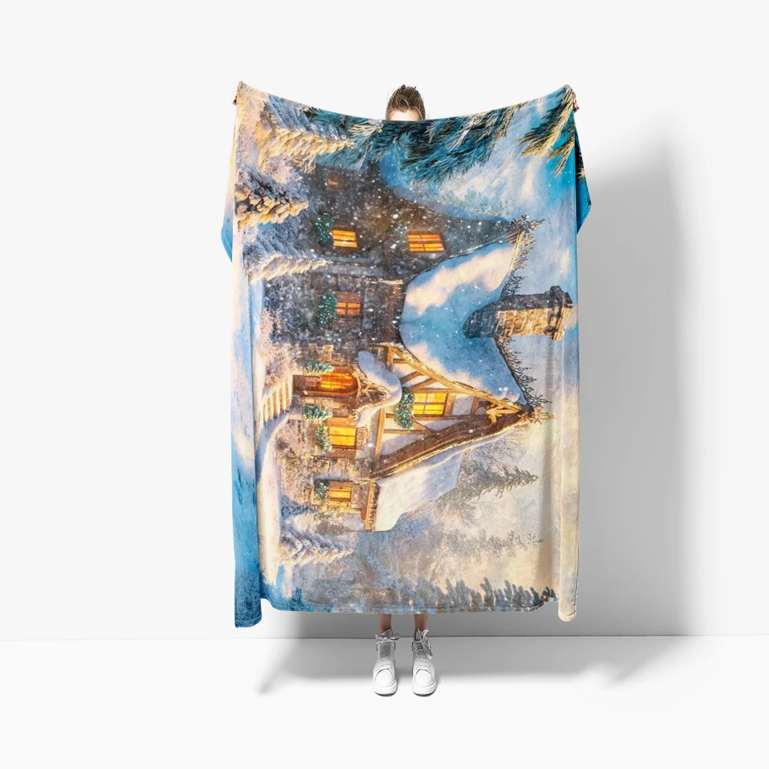 Christmas & New Year's Snowy Town Blankets for Bedding sofa Ultra-Soft Bedroom small Blanket for Sofa Bed Couch kids Office Gift