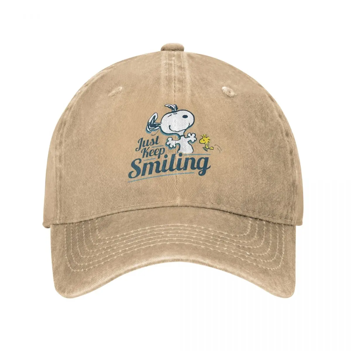 Official Peanuts Snoopy Just Keep Smiling Unisex Style Baseball Caps Distressed Denim Caps Hat Casual Outdoor Summer Headwear