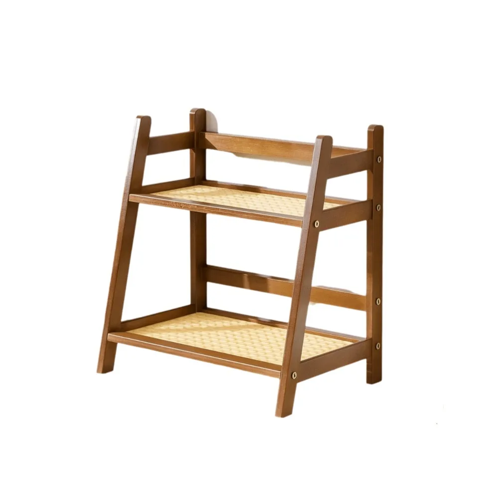 

2-Tier Wooden Storage Shelf Steady Space-saving Kitchen Shelf Sturdy Easy-to-assemble Desktop Display Rack Stationery