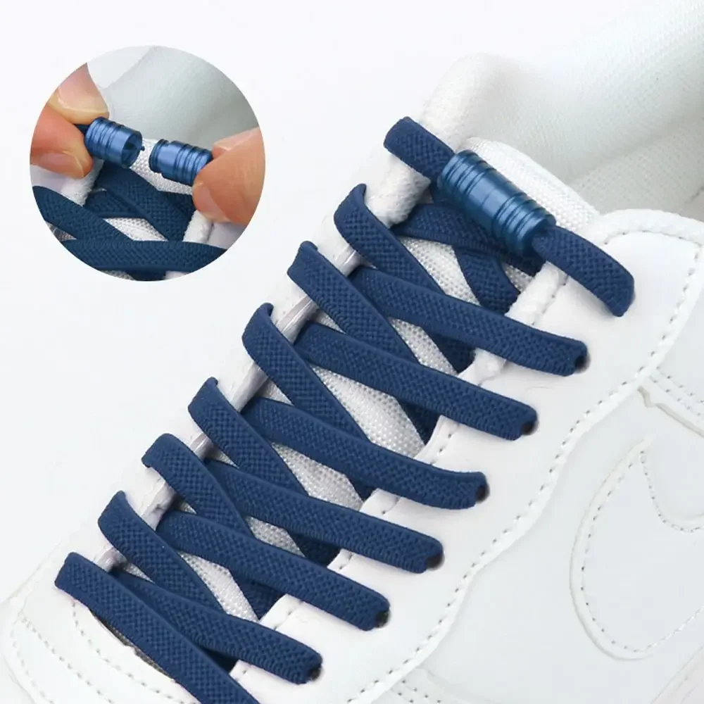 Creative Semicircle No Tie Shoelaces Locking Man Women Metal Lock Laces Elastic Lazy Shoe Laces Shoe Accessories