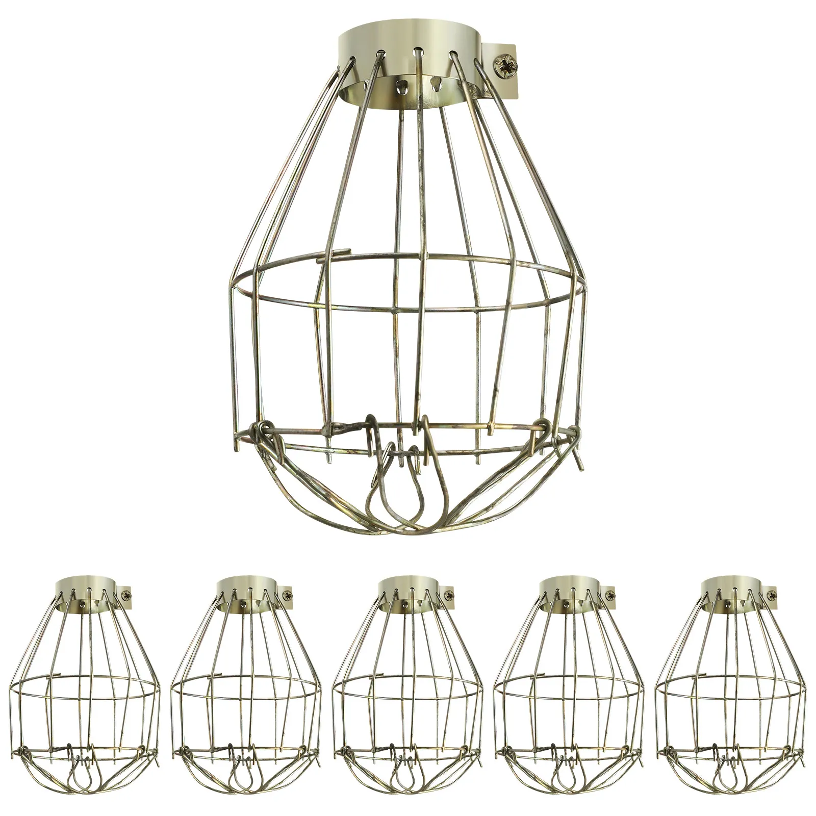 

6Pcs Retro Birdcage Lantern Metal Lamp Bulb Guard Industrial Hanging Lamp Cover Elegant Pendant Decor for Study