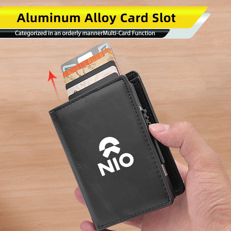 Car Men's Wallet Leather Pop-Up Card Holder Coin Purse Accessories For Nio ES6 EC6 ES8 ES7 ET5 ET7 EP9 EVE 2021 2022 2023
