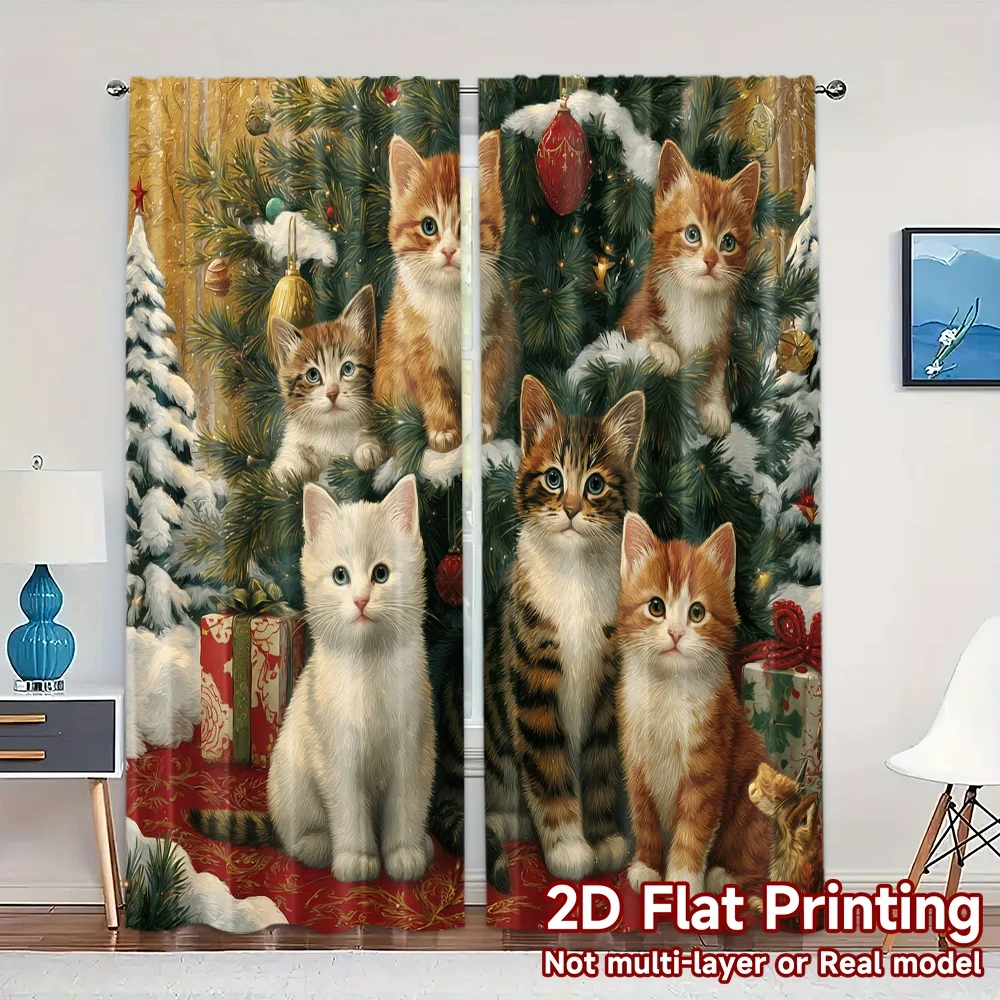 2D Flat Printing,JIT 2pcs, Curtains (Without Rod) Festive Feline Forest Modern Curtain Fabric Yarn Curtains Decorations