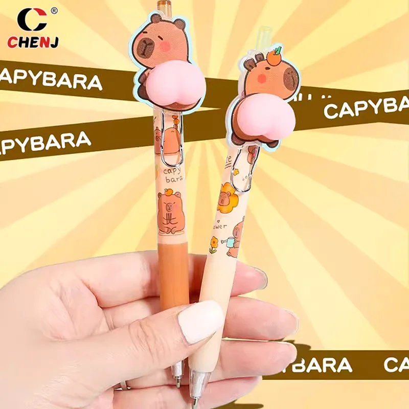 1pc Cartoon Capybara Butt Pressing Neutral Pen Funny Writing Pens Quick-Drying Writing Smooth Kawaii Pens Aesthetic Stationery