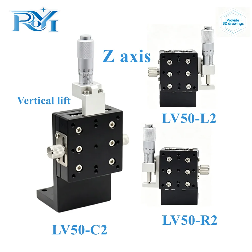 Z Axis 50*50mm LV50 Sliding Table Manual Displacement Vertical-lift Fine Tuning Platform Cross Roller Guide Linear Stage Sliding