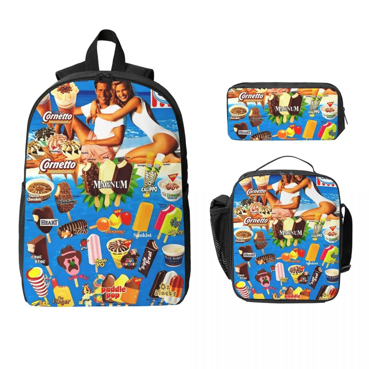 

3Pcs Ice Cream Accessories Backpack Set for Boy Girl Pen Bags Bookbag Sets with Lunch Box For School Students Daypack