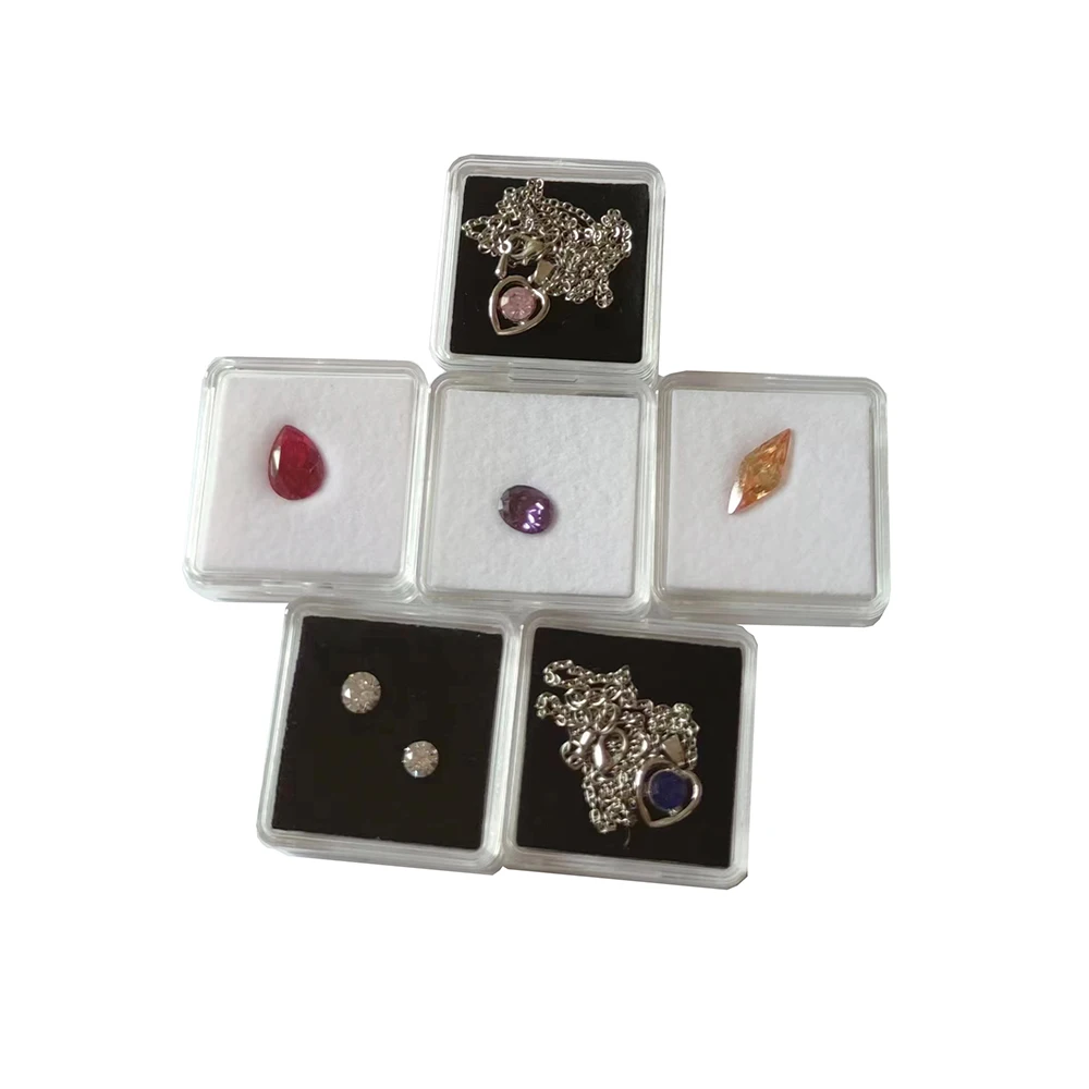 Clear Loose Diamond Storage Box 40x40mm Gemstone Packaging Organizer 57x37mm Pendant Jewelry Display Tray for Stones Showcase