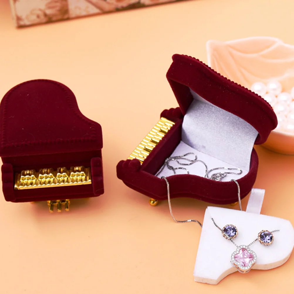 

Piano Ring Box Red Creative Shape Flannel Jewelry Storage Organizer for Earrings Rings Wedding Christmas Gift Piano Ring Box