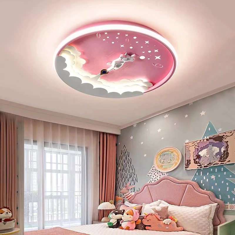 Creative Unicorn Ceiling Light For Kids Room Girl Bedroom Study Child Princess Chandelier Cartoon Pegasus Cloud LED Ceiling Lamp