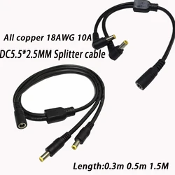 DC Power Splitter Cable Pure copper 1 Female to 2 Male 5.5x 2.5mm Y Splitter Adapter Wire for CCTV Cameras DVR LED Light Strip