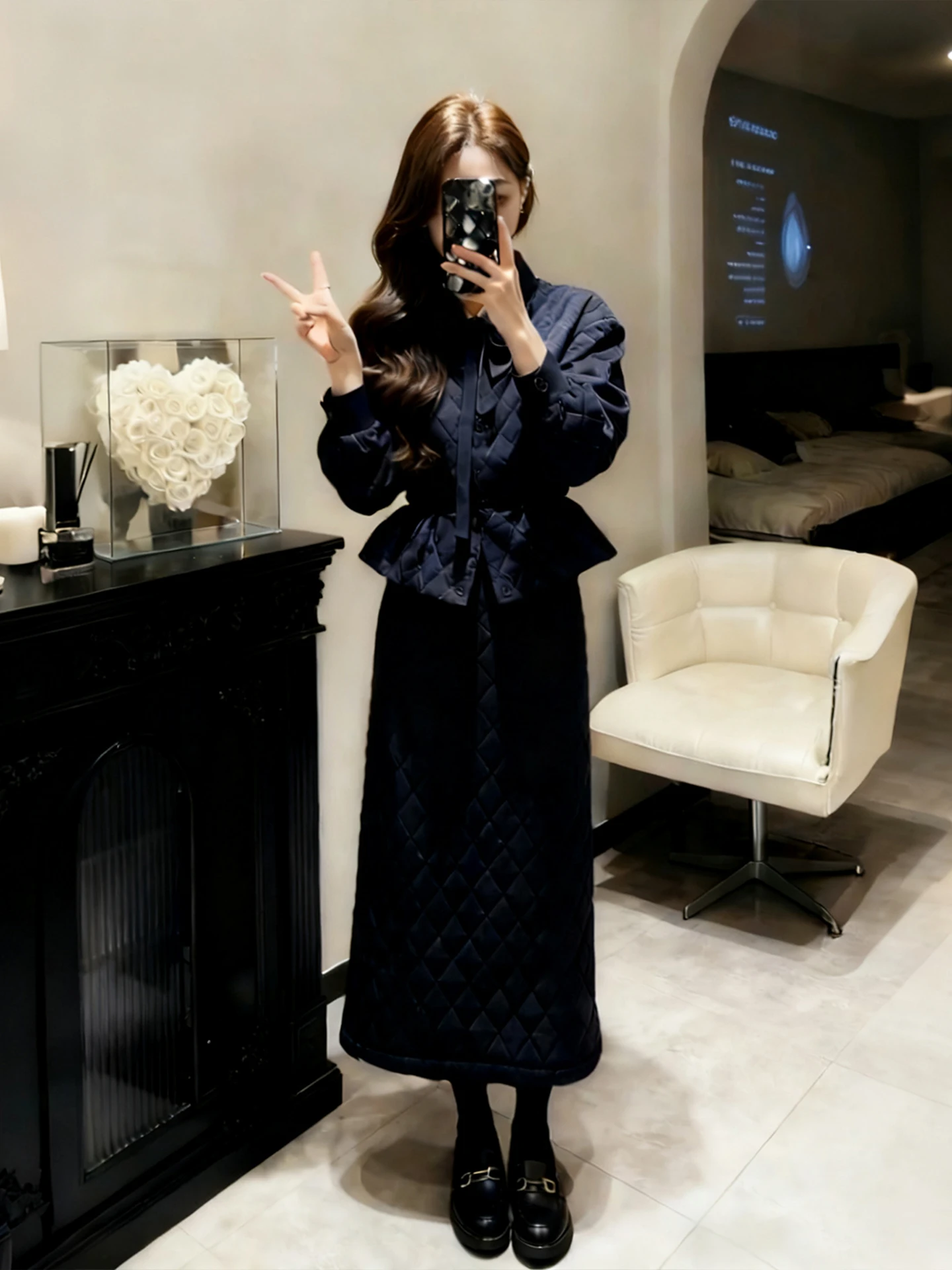 

Winter Warm Cotton Jaet And Skirt Set for plus Size Women Ele Diamond Pattern High Waist Skirt Casual Sle Faion Set