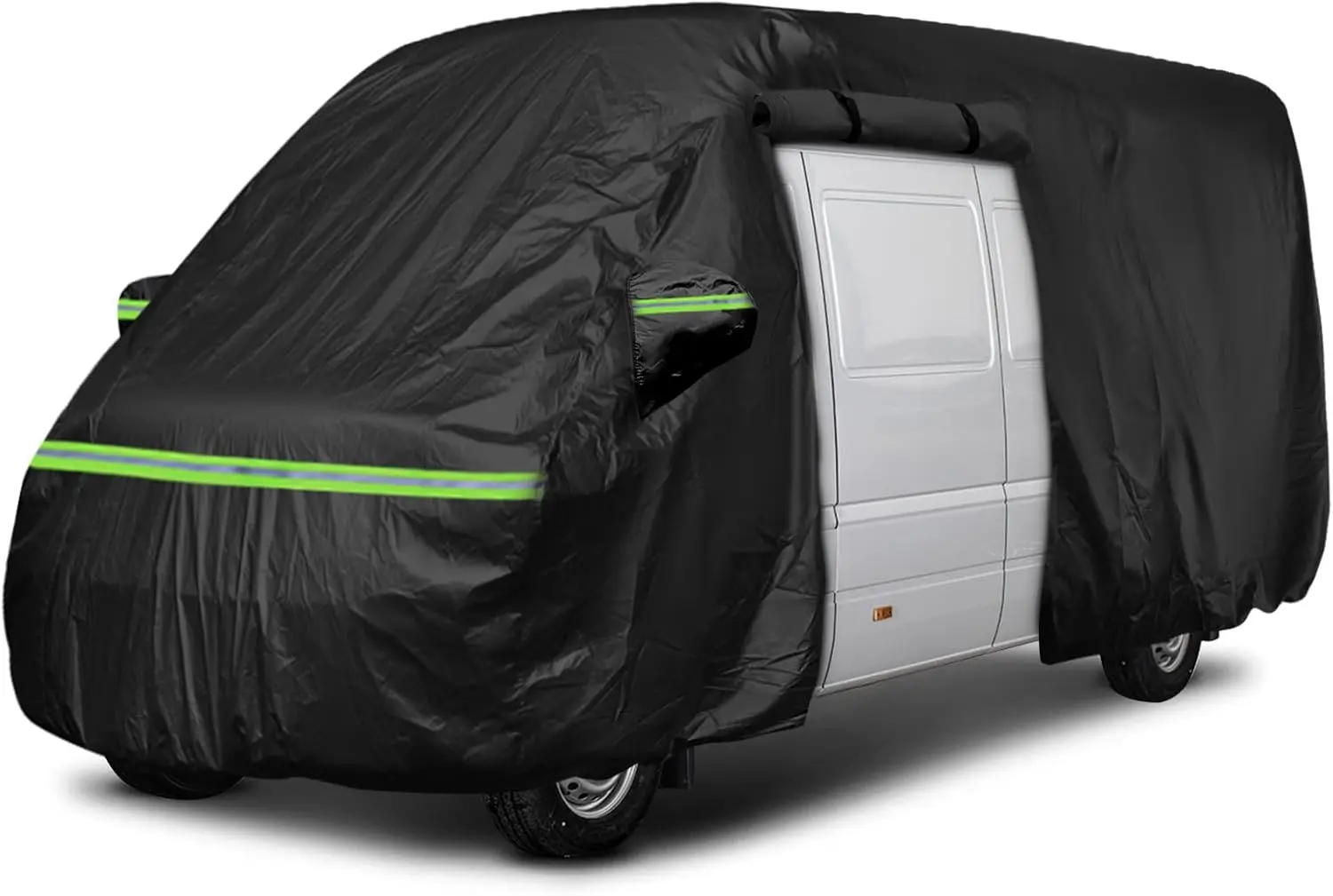 Waterproof custom cover made of heavy-duty material, suitable for vans, provides protection for a wide range of years