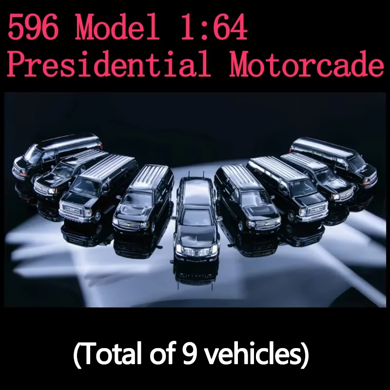 

Модель 596: Коллекционная модель президентской эскадрильи (9 машин), масштаб 1:64, из сплава, классика, сувенир для взрослых, статическая модель для демонстрации